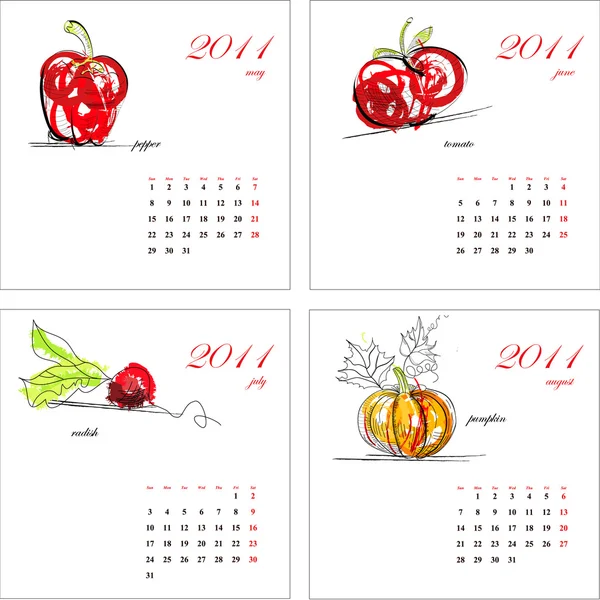 Modèle pour le calendrier 2011. Légumes Partie 2 — Image vectorielle