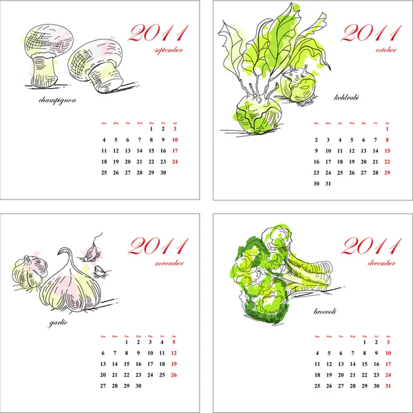 Modelo para o calendário 2011. Vegetais. Parte 3 —  Vetores de Stock