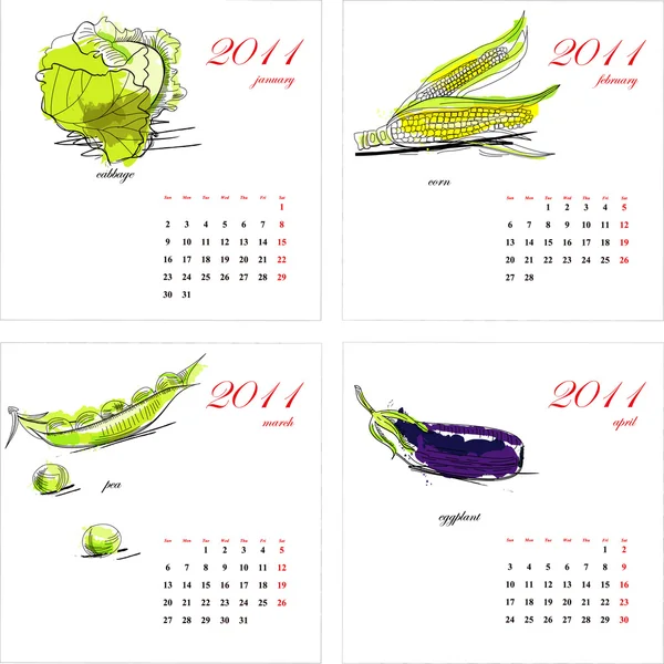 Шаблон для календаря 2011. Овочі. Частина 1 — стоковий вектор