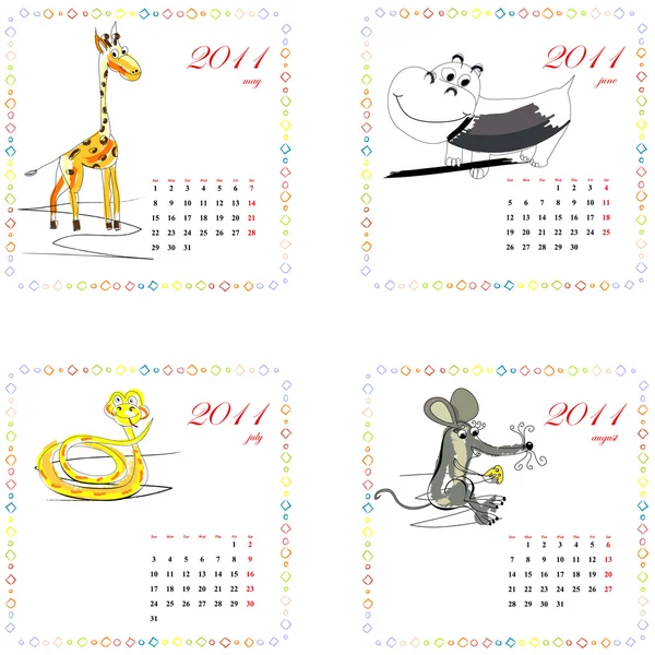 Kalendarz 2011 ze zwierzętami. — Wektor stockowy