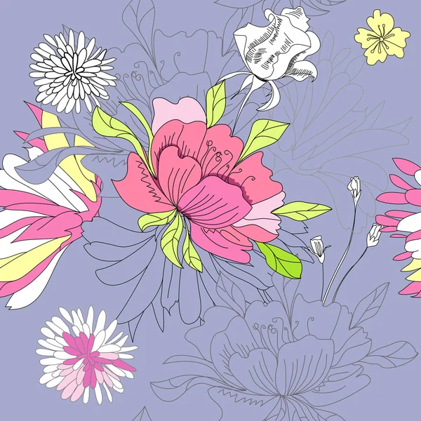 Άνευ ραφής ταπετσαρία με λουλούδια — Διανυσματικό Αρχείο