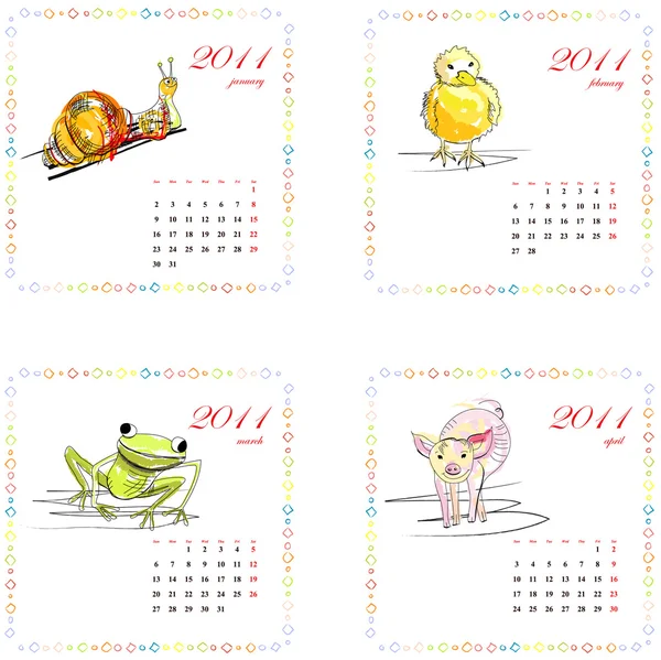 Kalender voor 2011 met dieren. part1 — Stockvector