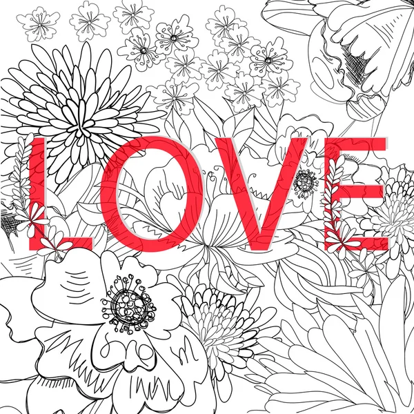 Felirat szeretet virág háttér — Stock Vector