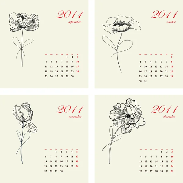 Calendrier avec des fleurs pour 2011. Partie 3 — Image vectorielle