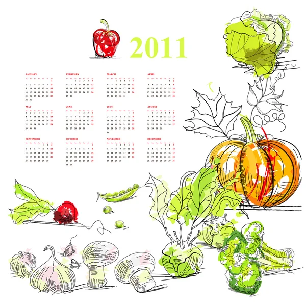 Calendario 2011 con hortalizas — Vector de stock