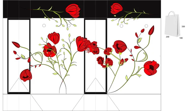 Mall för väska med röda blommor — Stock vektor