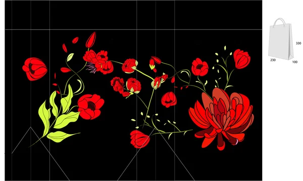 Vorlage für Tasche mit bunten Blumen — Stockvektor