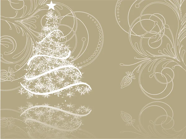 Boule de Noël stylisée et sapin de Noël sur fond décoratif — Image vectorielle