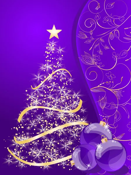 Stiliserade christmas ball och julgran på dekorativa backgro — Stock vektor