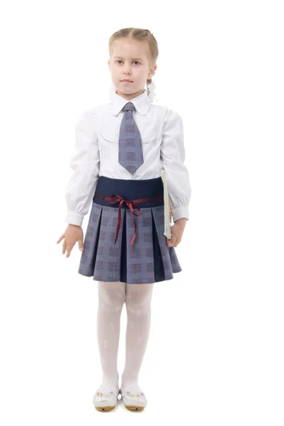 Malá školačka v bílé košili — Stock fotografie