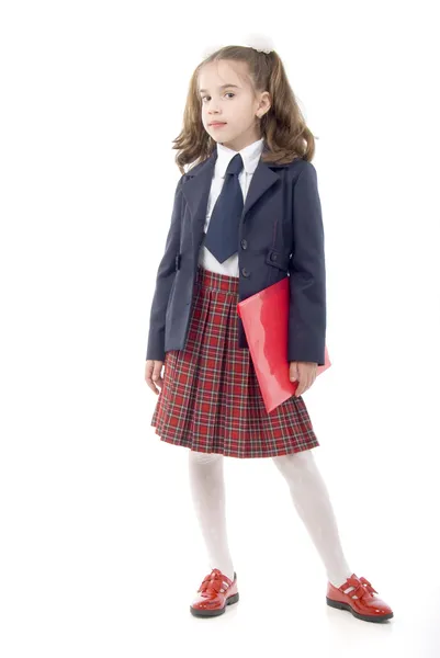 Школьница с красной папкой — стоковое фото