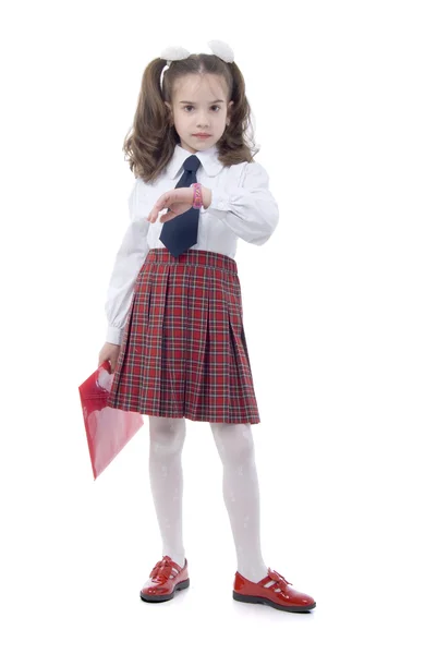 붉은 노 폴더와 어린 소녀 — 스톡 사진
