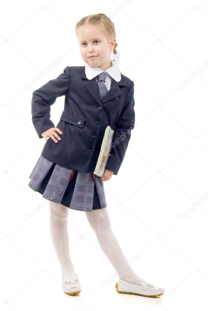 Little Blondie Schoolgirl With A Book
