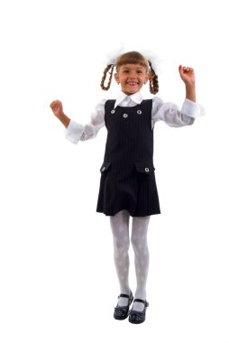 Little Schoolgirl Jumping Of Joy. clipart