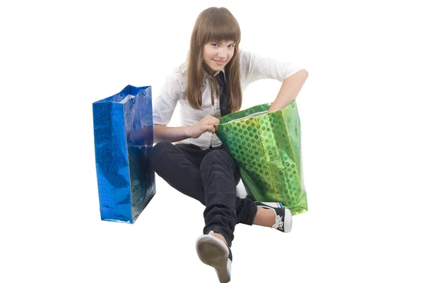 2 쇼핑 가방 소녀 — 스톡 사진