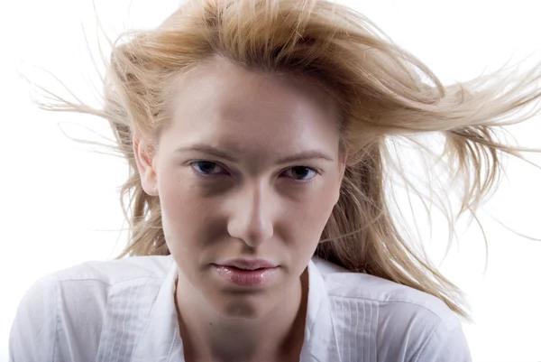 Stock image Blonde Girl Flying Hairs Portrait.