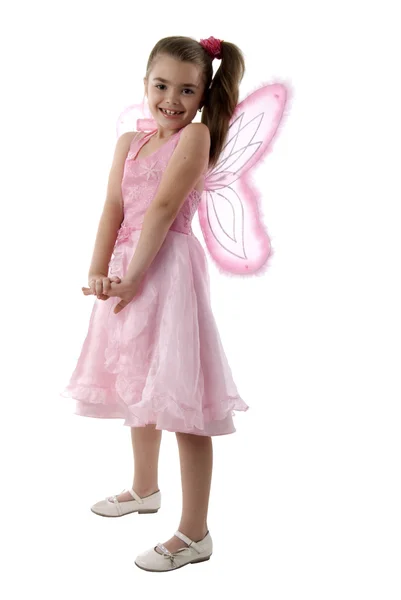 Rózsaszín pillangó, kicsi lány. — Stock Fotó