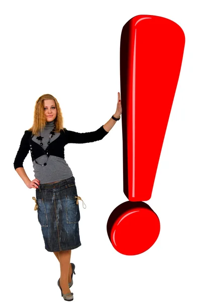 Blonde Girl With Exclamation Sign — Stock Photo, Image