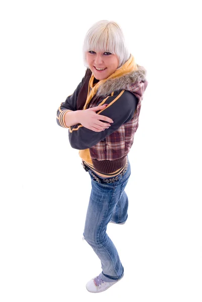 Smiling Jeans Blonde Girl. — Stock Photo, Image