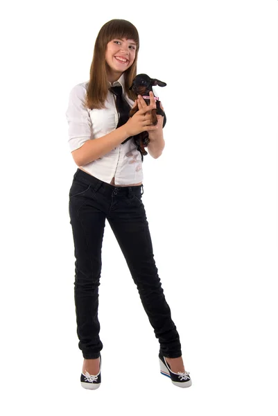 女孩和她的狗. — 图库照片