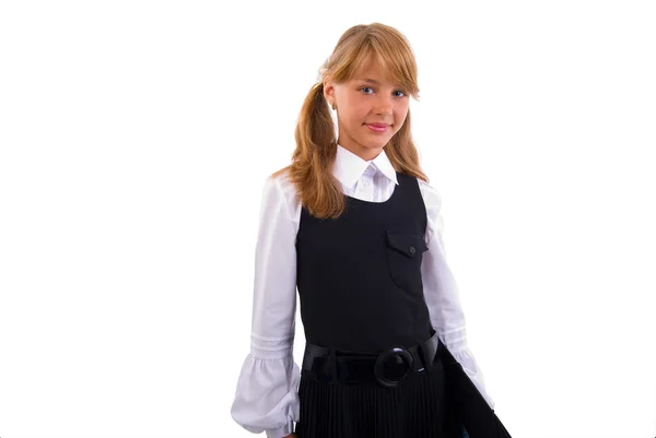 Портрет школьницы с черной папкой . — стоковое фото