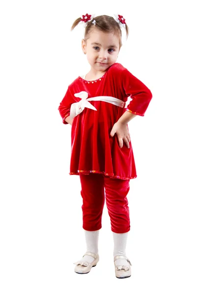 Маленькая девочка в красном платье . — стоковое фото