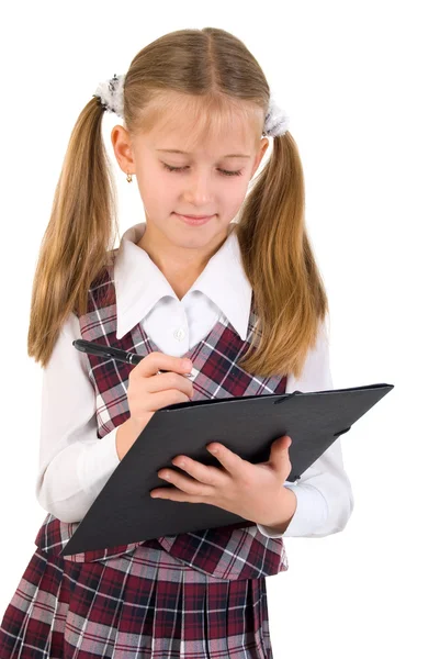 Schoolgirl Portrait With Black Folder. — Stock Photo, Image