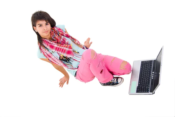 Moderna girl med laptop. — Stockfoto