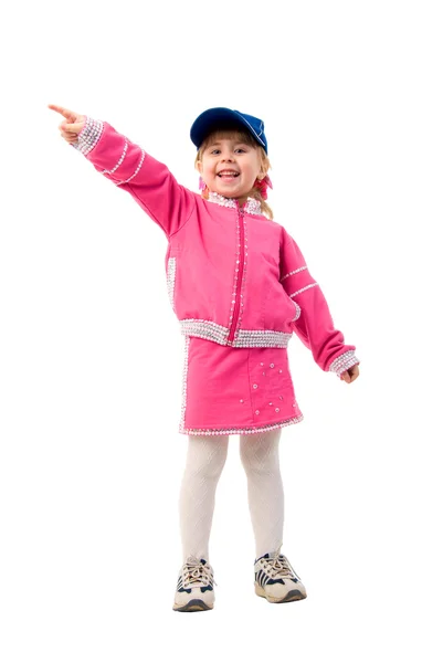 Розовый костюм скользящей маленькой девочки . — стоковое фото