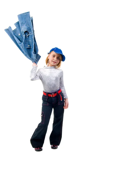 Moderno piccolo jeans ragazza . — Foto Stock