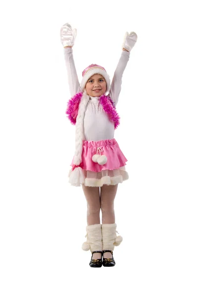 Handen omhoog kerst meisje. — Stockfoto