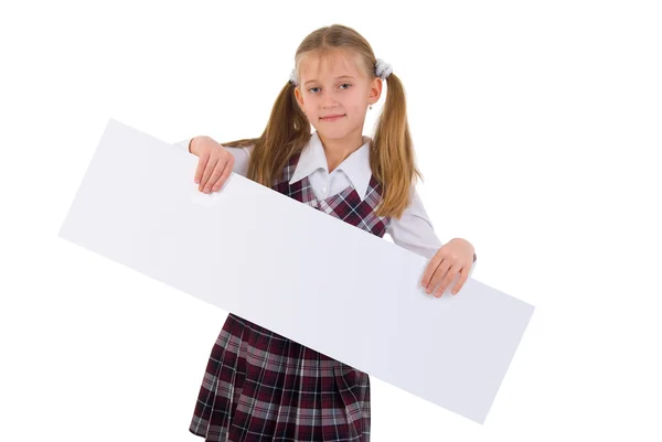 School Girl With PresentationBanner. — Stock Photo, Image