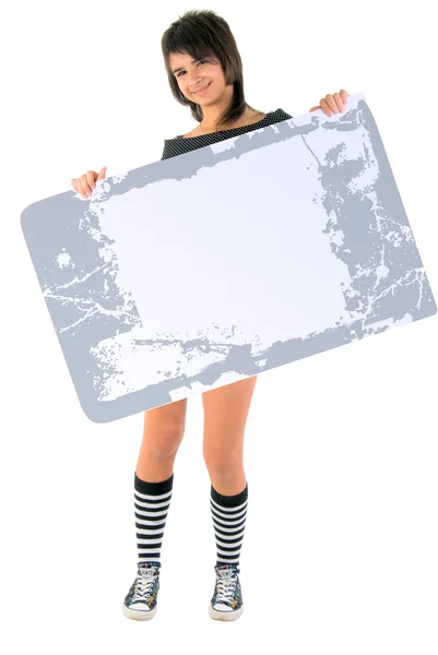 Girl With Grunge Message Board. — Stock Photo, Image