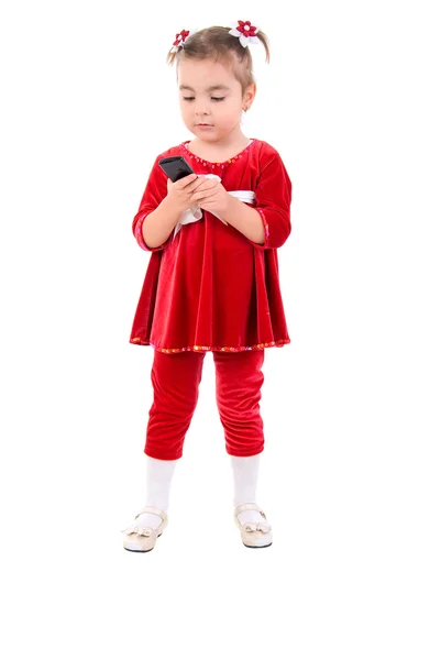 휴대 전화를 가진 어린 소녀 — 스톡 사진