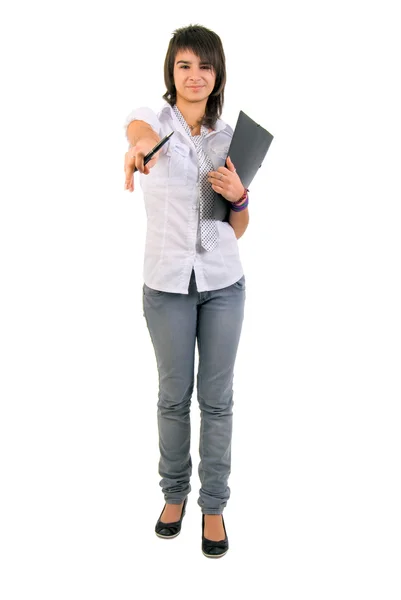 Cute Office Girl With Documents. — Stock Photo, Image