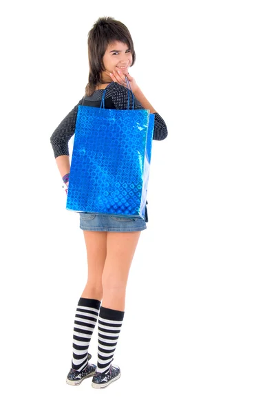 Fiatal lány, a bevásárló táska. — Stock Fotó