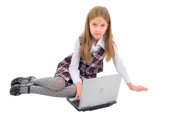 Sitting Schoolgirl And Notebook. — Stock Photo, Image
