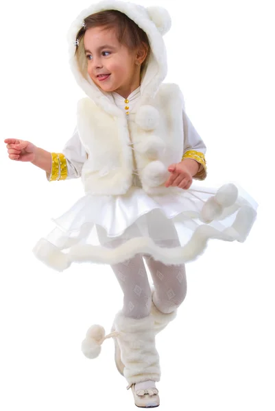 Dancing Young Girl In Fur Costume. — Stock Photo, Image
