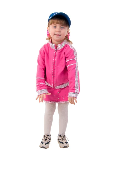 Roze kostuum lachende meisje. — Stockfoto