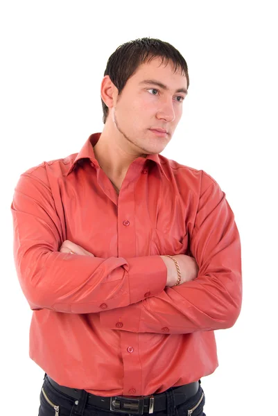 Junger erwachsener lässiger Mann im roten Hemd. — Stockfoto