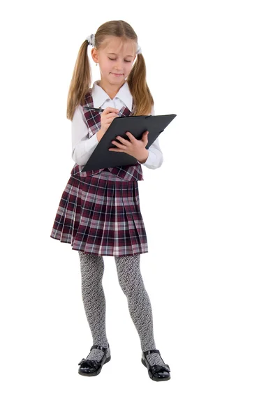 Μικρή μαθήτρια με μαύρο φάκελο. — Φωτογραφία Αρχείου