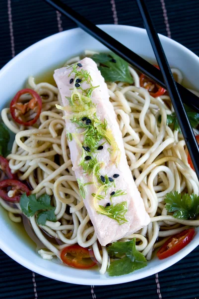 Oriental salmon soup — Stock Photo, Image
