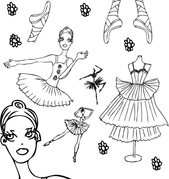 Balletto tatuaggio icone set donna — Foto Stock