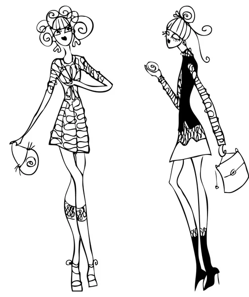 ファッションの女性のアイコン doodley — ストック写真