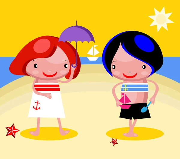 Дети на пляже счастливая игра — стоковое фото