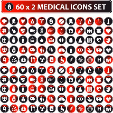 60x2 shiny Medical icons, button web set, eco color clipart