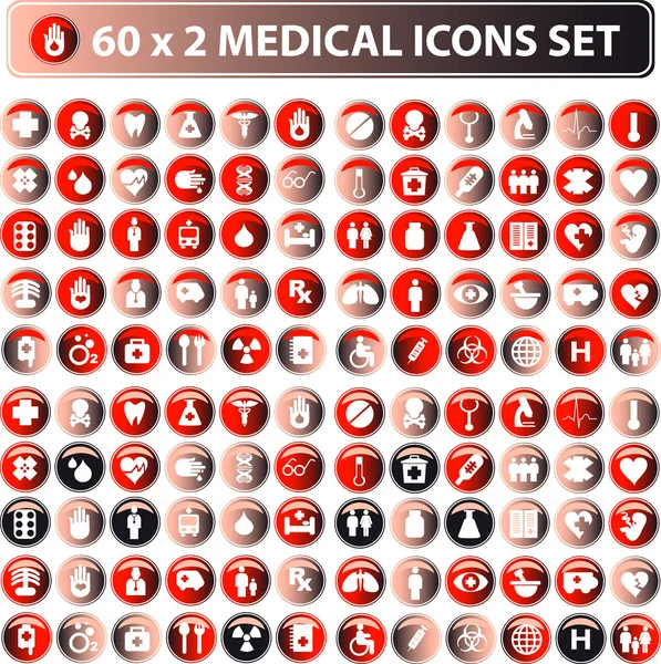 Iconos médicos brillantes 60x2, sistema de la tela del botón, color ecológico —  Fotos de Stock