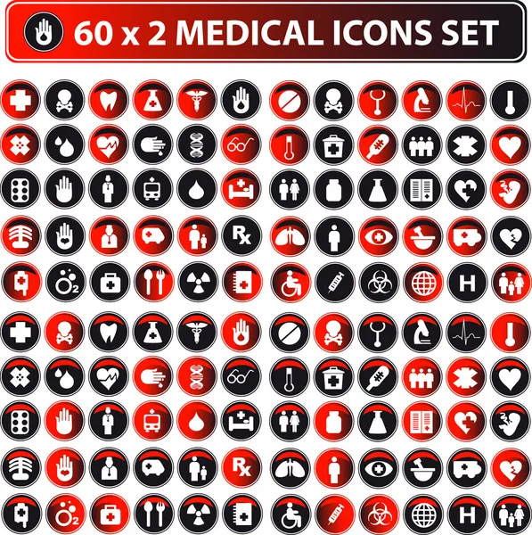 60x2 glänzende medizinische Symbole, Knopf Web-Set, Öko-Farbe — Stockfoto