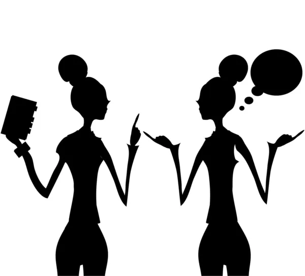 Silhouette affärskvinna talar Tänk pratbubbla — Stockfoto