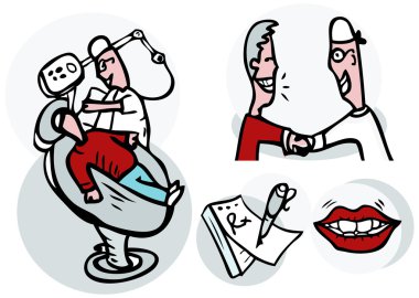 Dentist working on patient icons set clipart